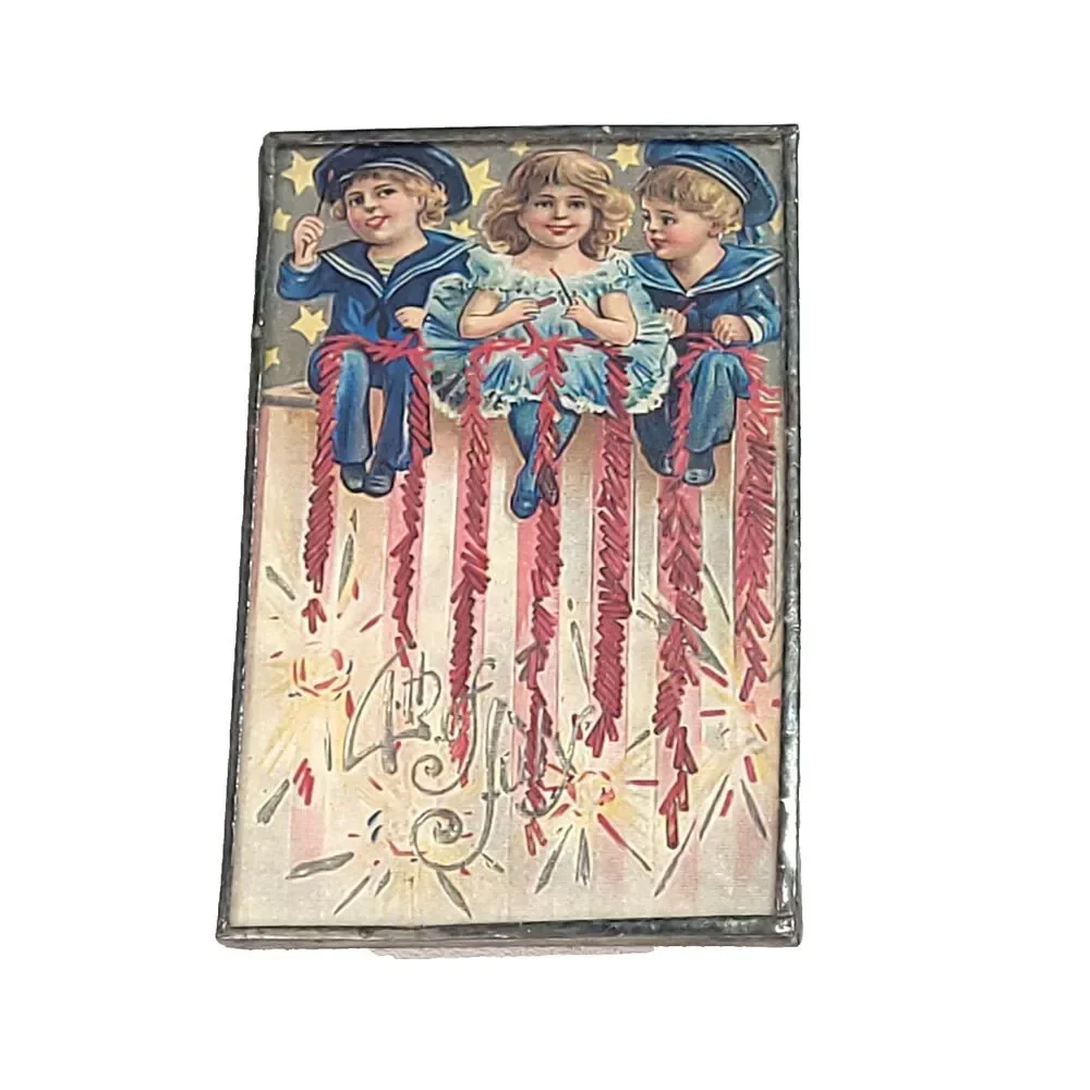 Lisa Hindsley Schureman Signed 1999‎ July 4th Stamp Pin BlueHouse Flag Sparklers
